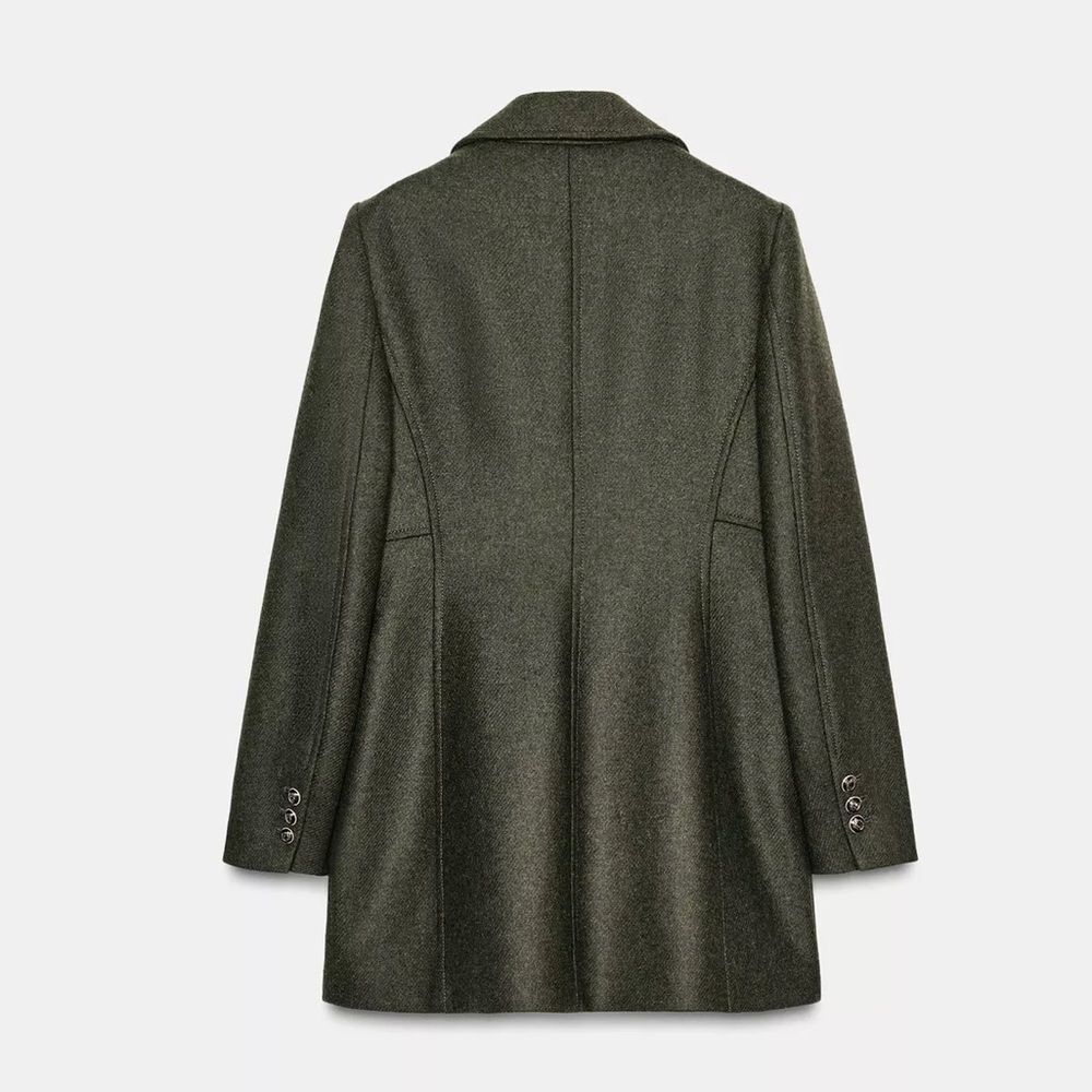 ZARA DOUBLE BREASTED KHAKI WOOL BLEND COAT - Picture 11 of 13